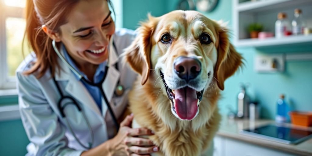 Vet examining a healthy dog